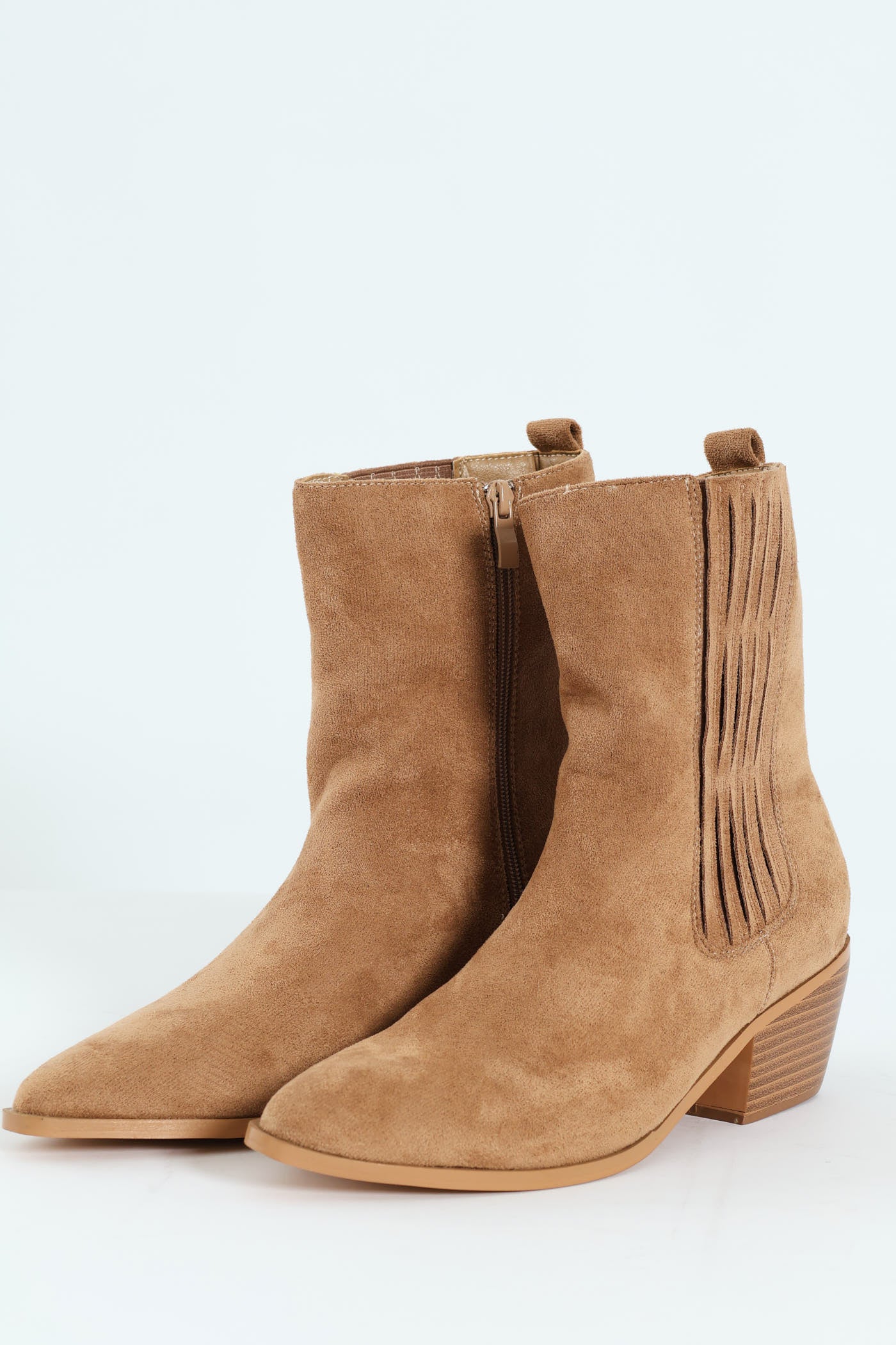Microfibre Western Ankle Boot - Taupe - Image 3