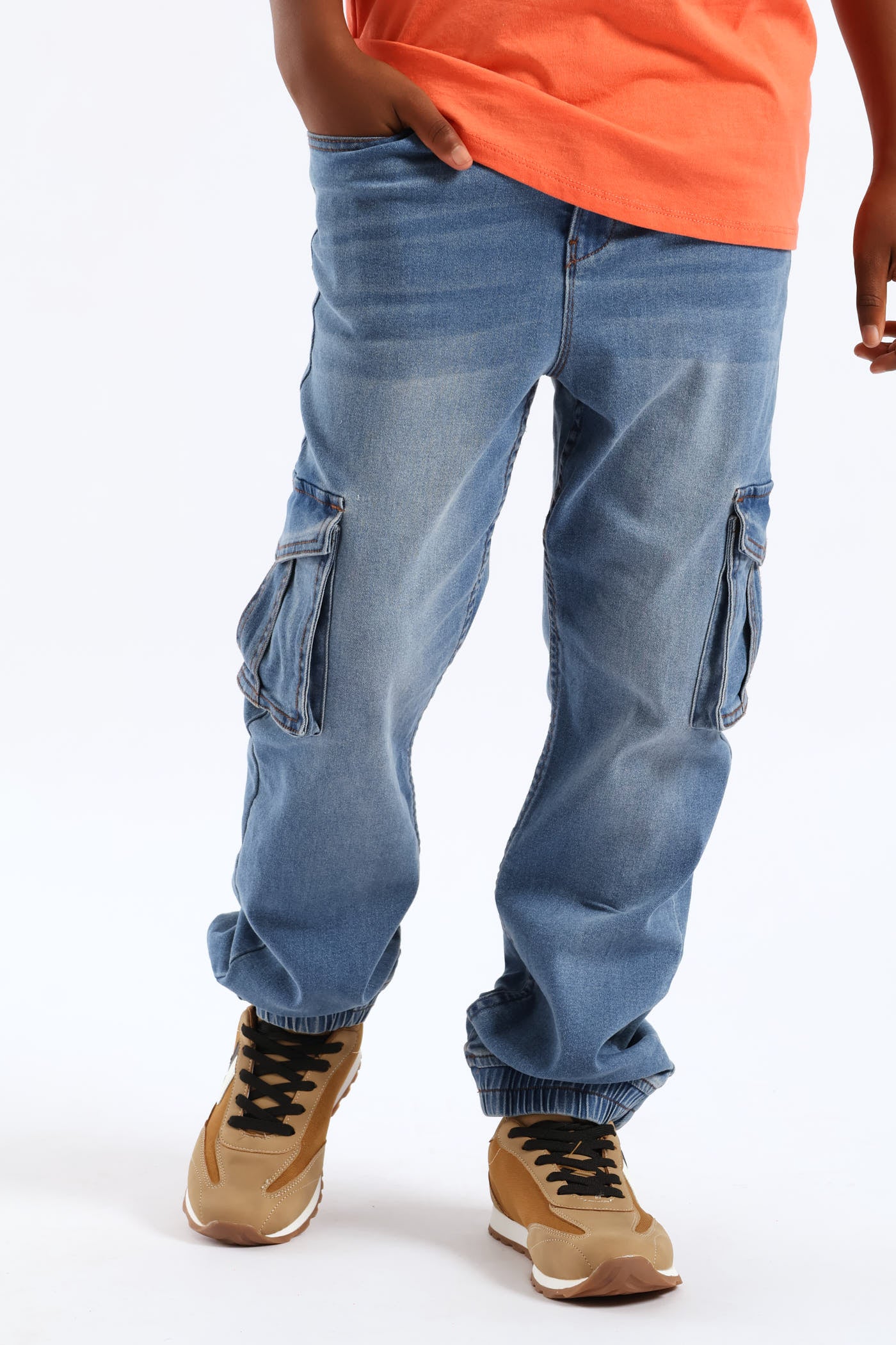 Mid Blue Cargo Jogger Jean - Blue - Image 4