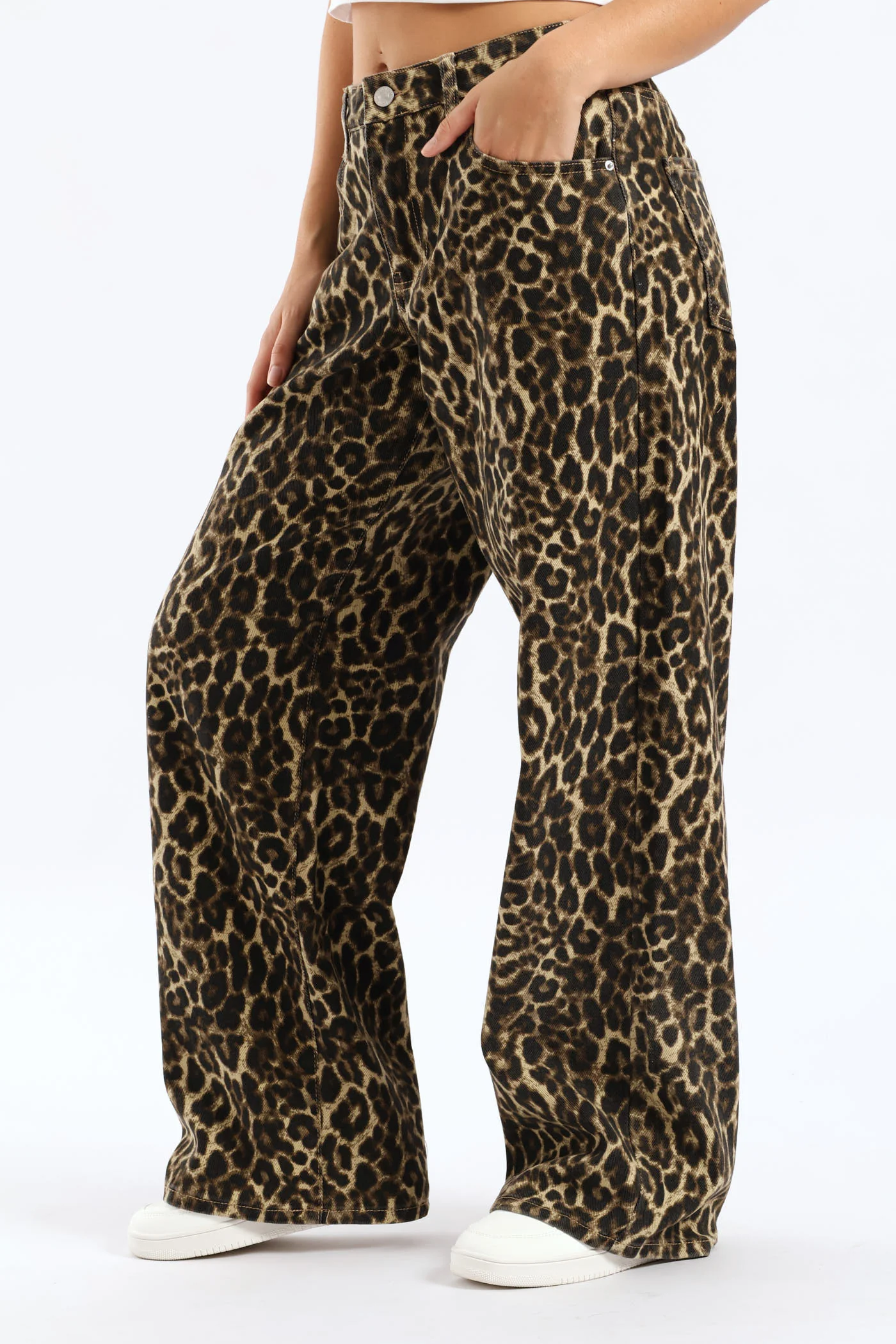 Mid Rise Baggy Animal Print Pant - Brown - Image 3