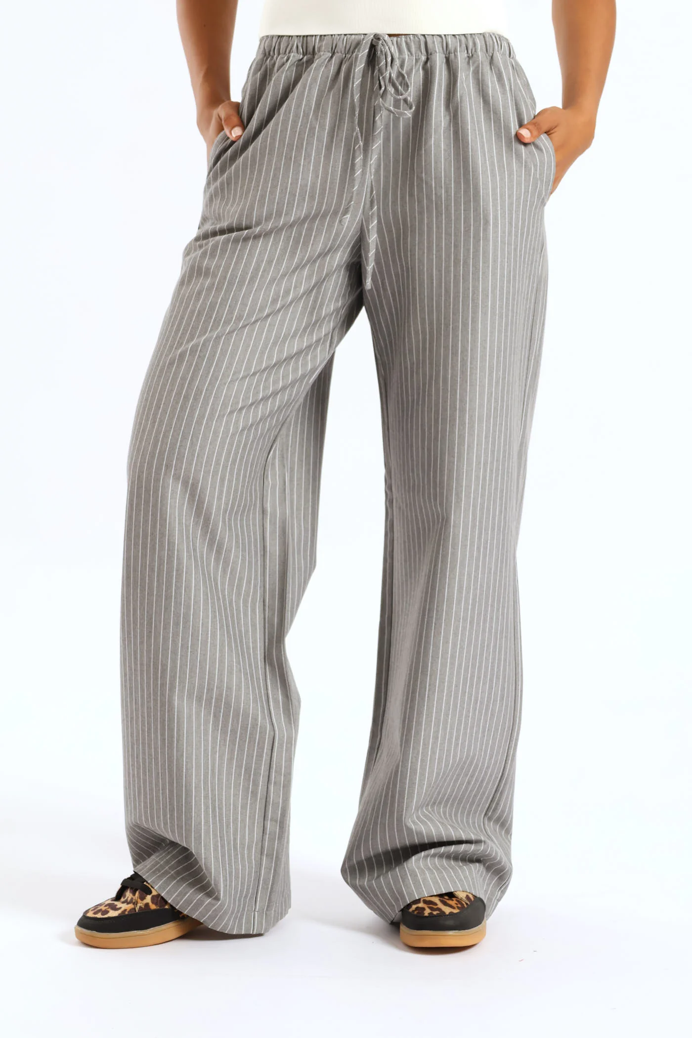 Mid Rise Straight Leg Pant - Grey/White - Image 2