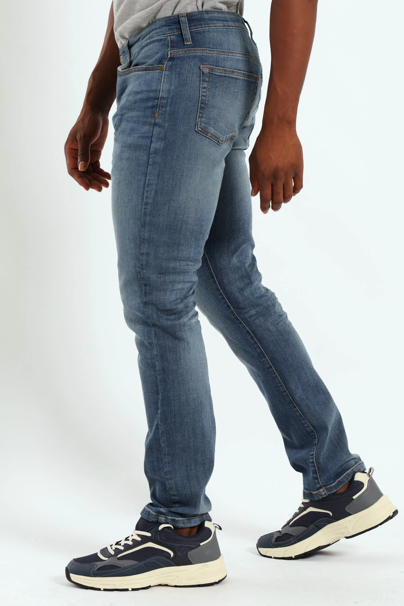 Mid Tint Blasted & Creased Slim Denim - Mid Blue - Image 2