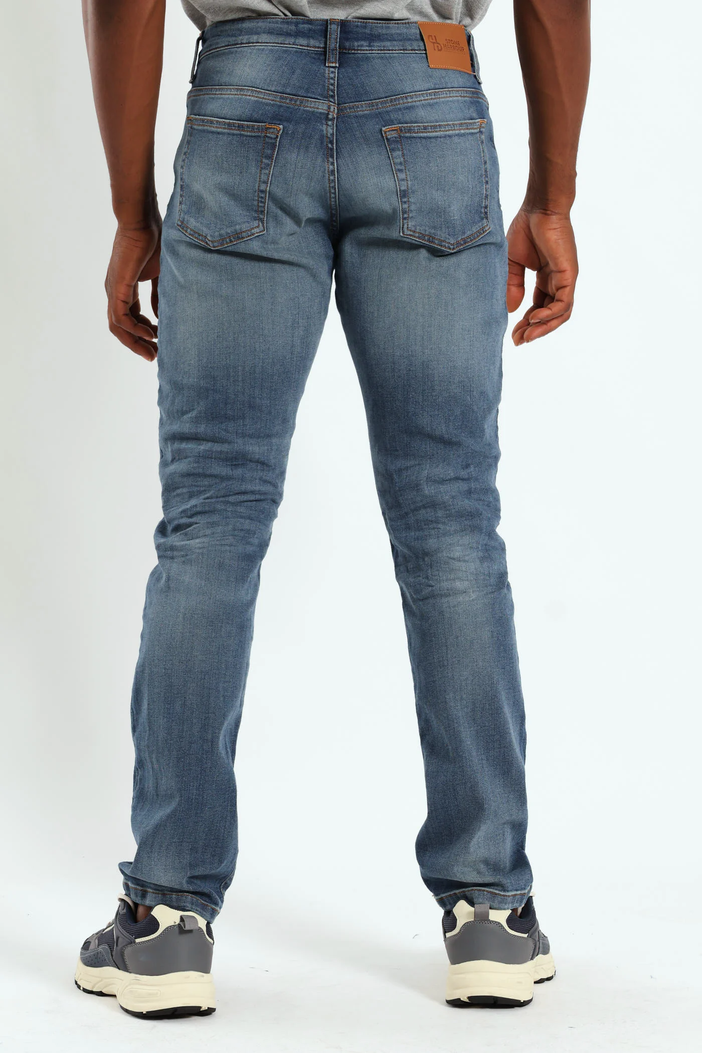 Mid Tint Blasted & Creased Slim Denim - Mid Blue - Image 3