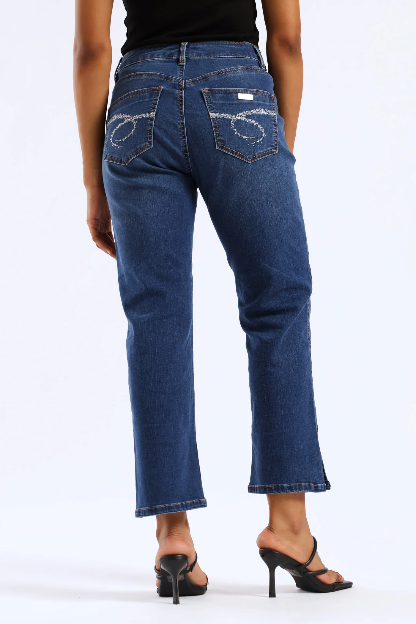Mid Waist Capri Denim With Side Seam Slit & Back Pocket - Mid Blue - Image 10
