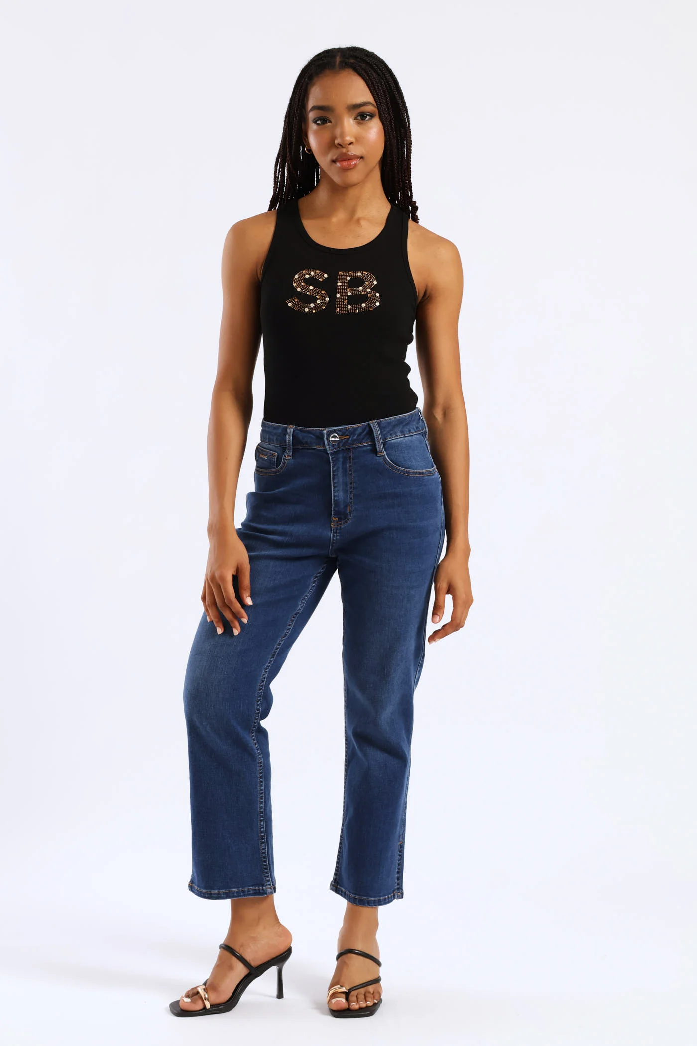 Mid Waist Capri Denim With Side Seam Slit & Back Pocket - Mid Blue - Image 7