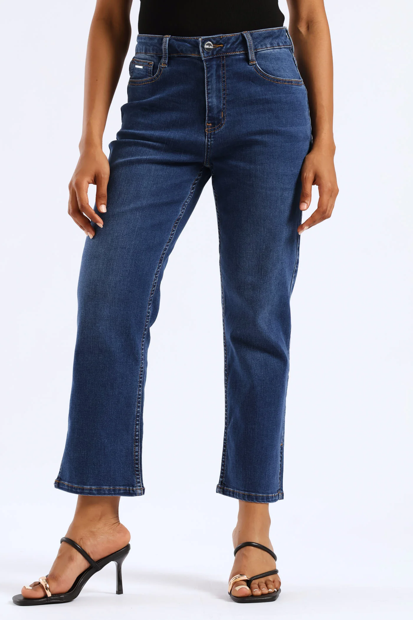 Mid Waist Capri Denim With Side Seam Slit & Back Pocket - Mid Blue - Image 8