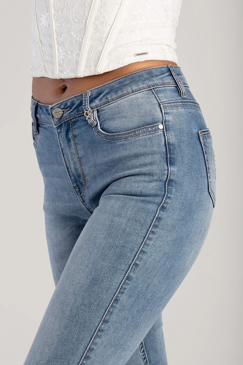 Mid Waist Skinny Denim - Medium Wash - Image 10