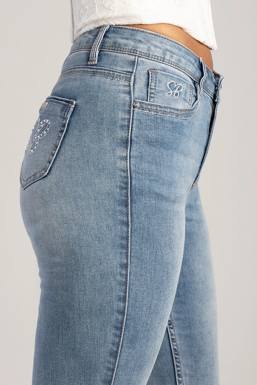 Mid Waist Skinny Denim - Medium Wash - Image 3