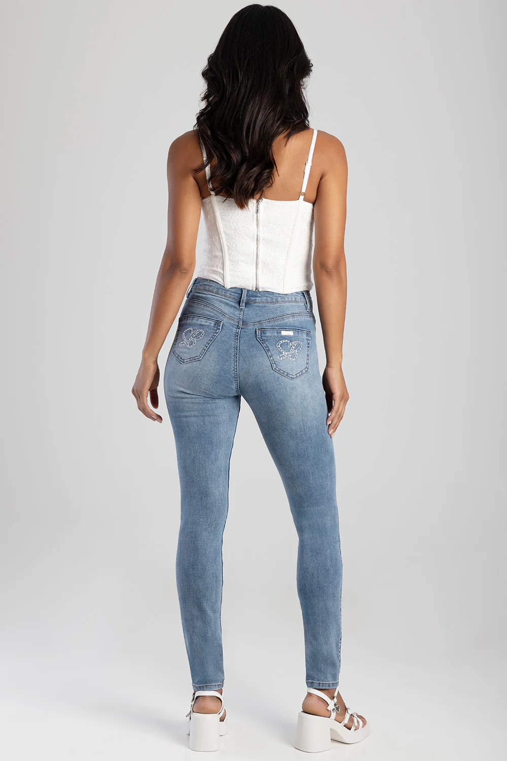 Mid Waist Skinny Denim - Medium Wash - Image 7