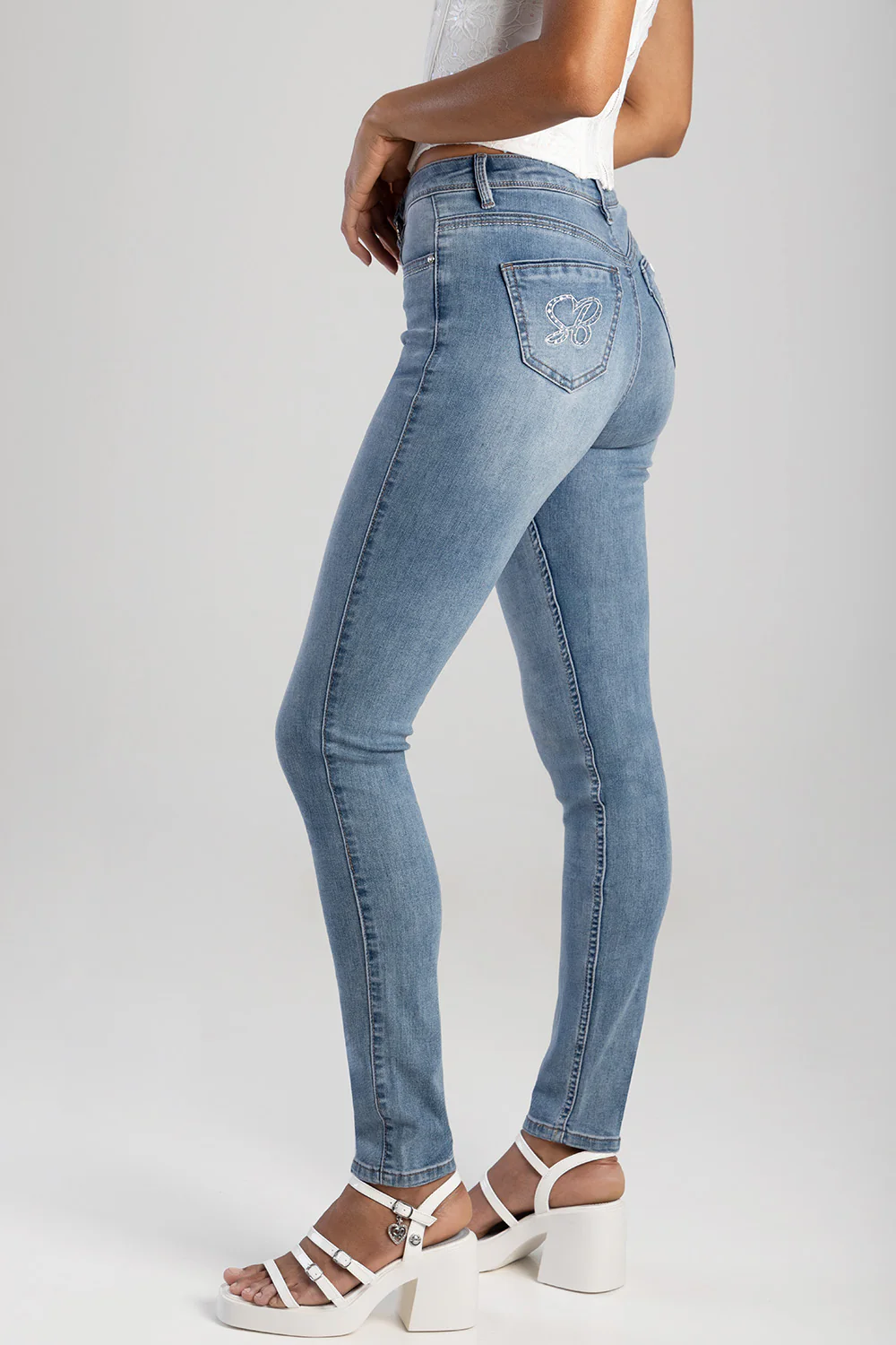 Mid Waist Skinny Denim - Medium Wash - Image 9