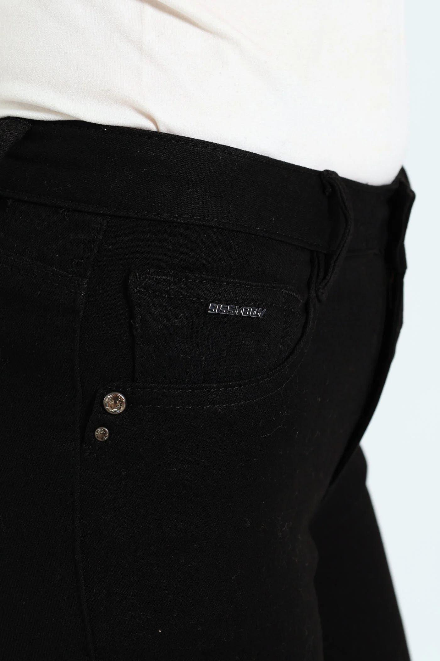 Mid Waist Skinny Denim With Wings On Pockets - Black - Image 5