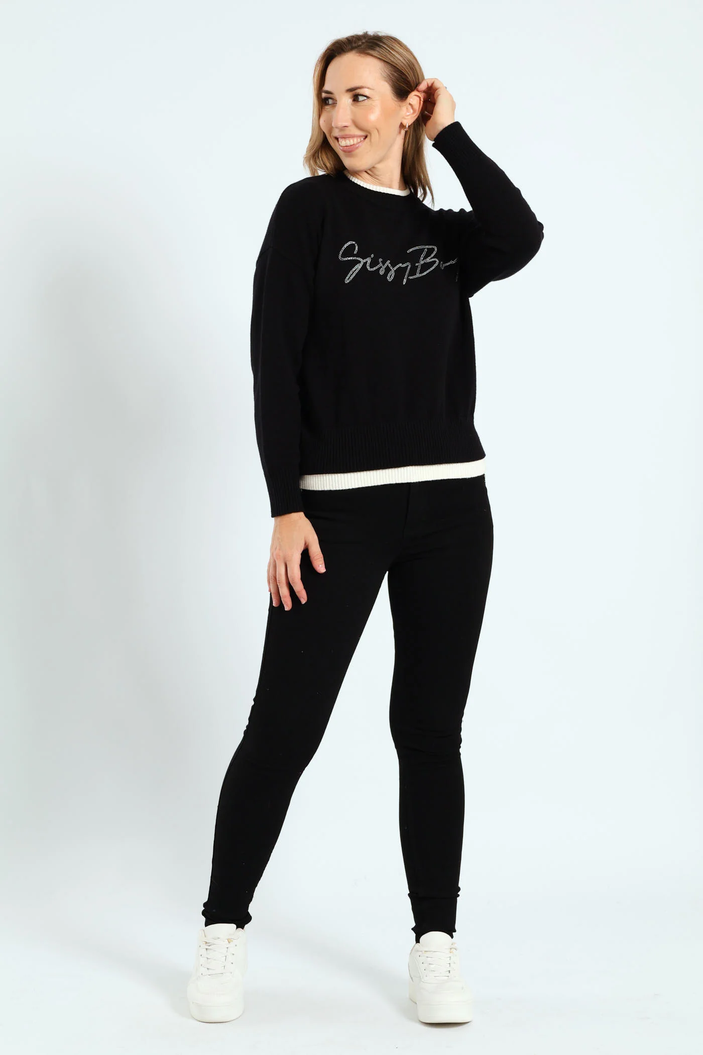 Mid Waist Skinny Denim With Wings On Pockets - Black - Image 6