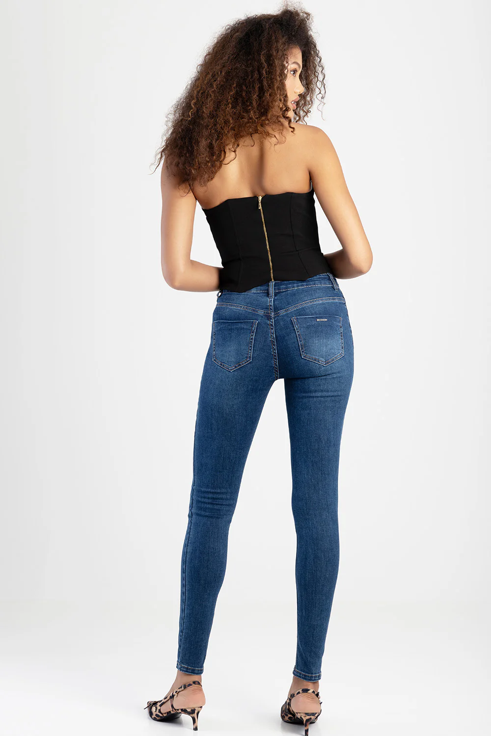 Mid-Waist Skinny Jeans - Medium Wash - Image 4