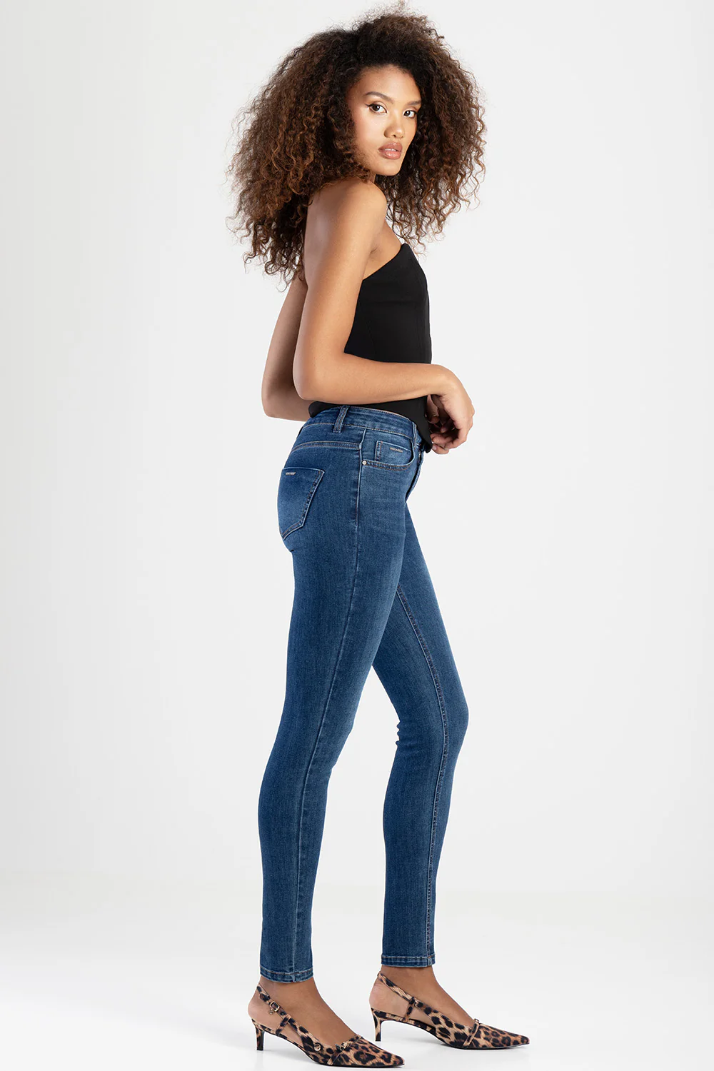 Mid-Waist Skinny Jeans - Medium Wash - Image 6