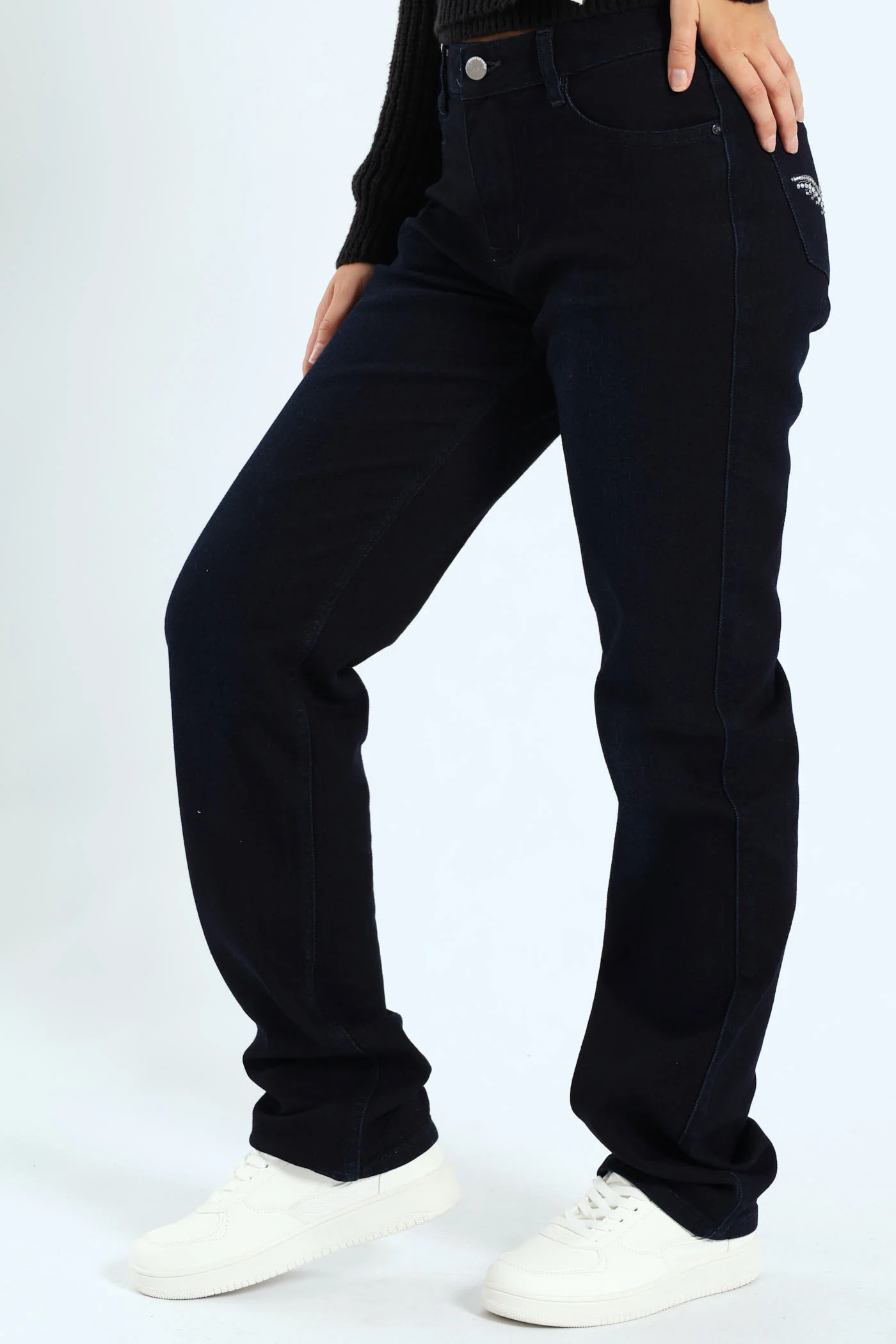 Mid Waist Straight Leg Jean - Blue/Black - Image 3