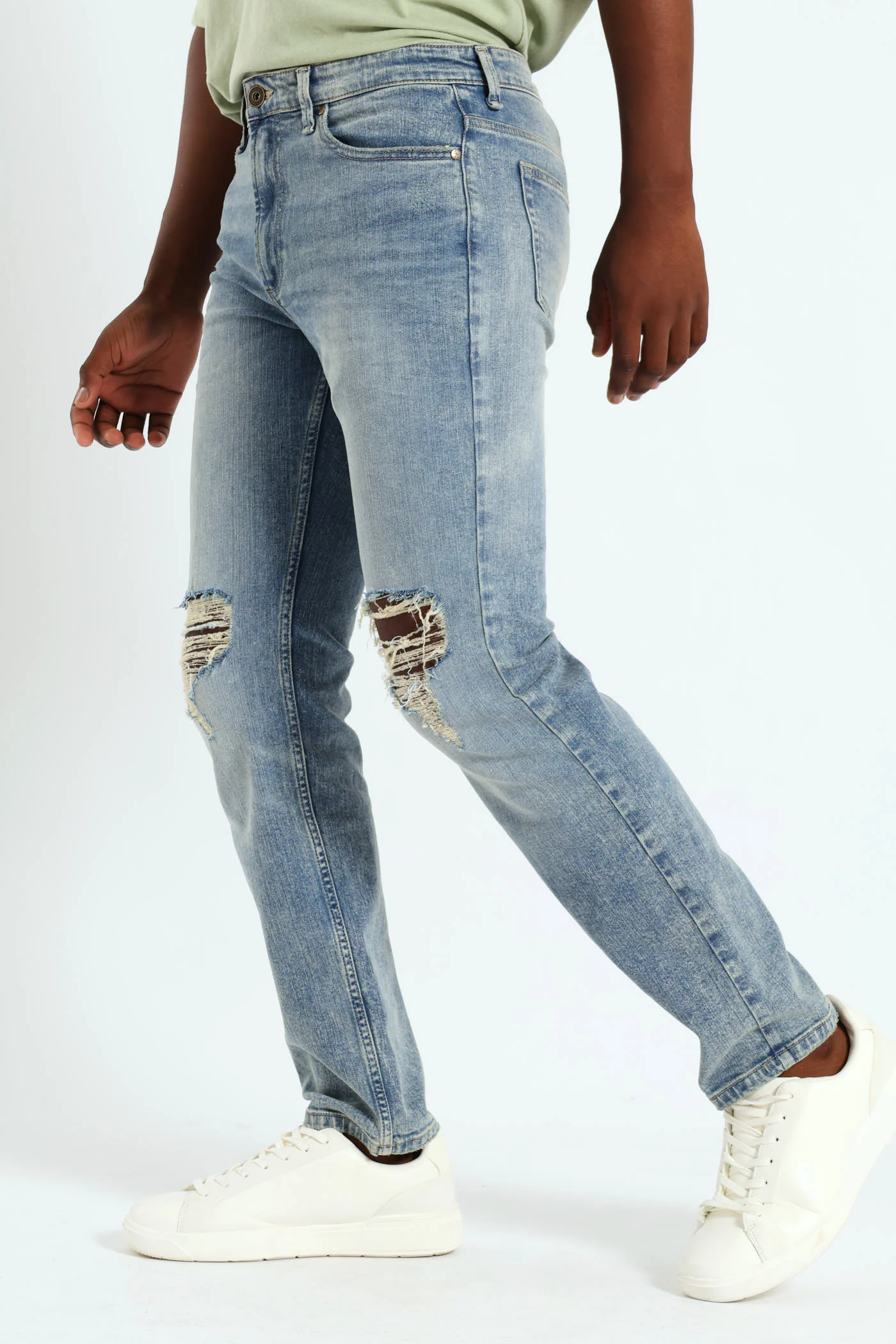 Mid Wash Knee Rip & Repair Denim - Med Wash - Image 2