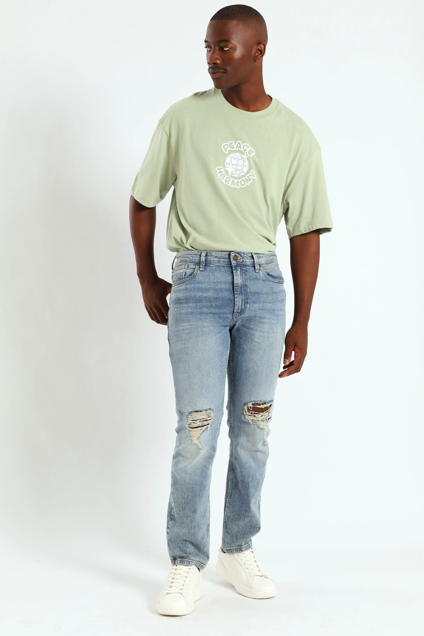 Mid Wash Knee Rip & Repair Denim - Med Wash - Image 3