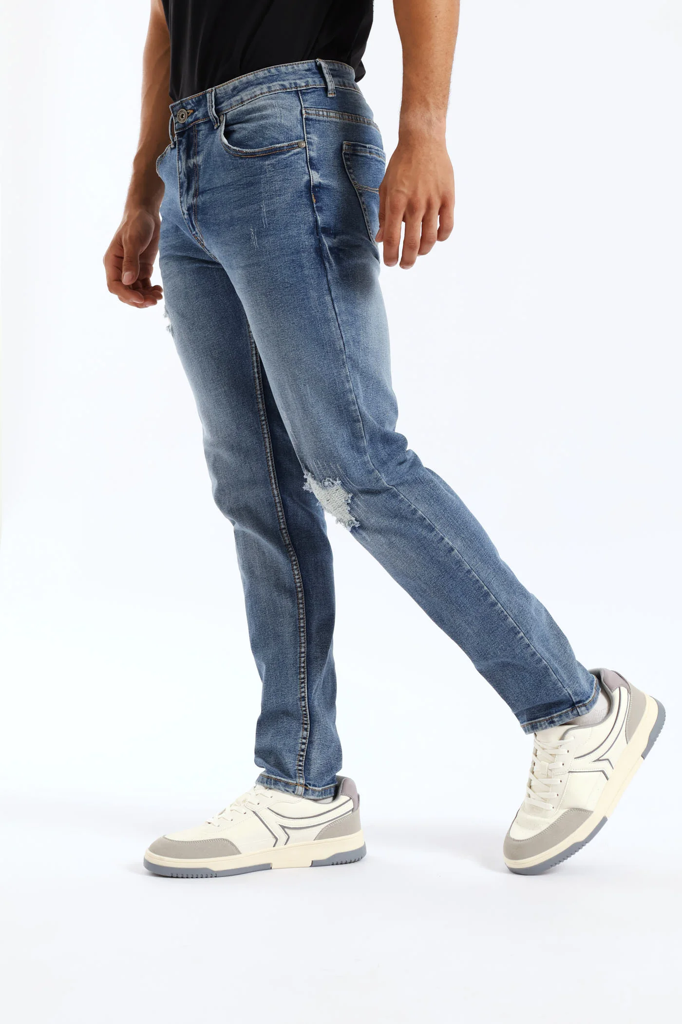 Mid Wash Skinny Rip Ripair Denim - Mid Blue - Image 3