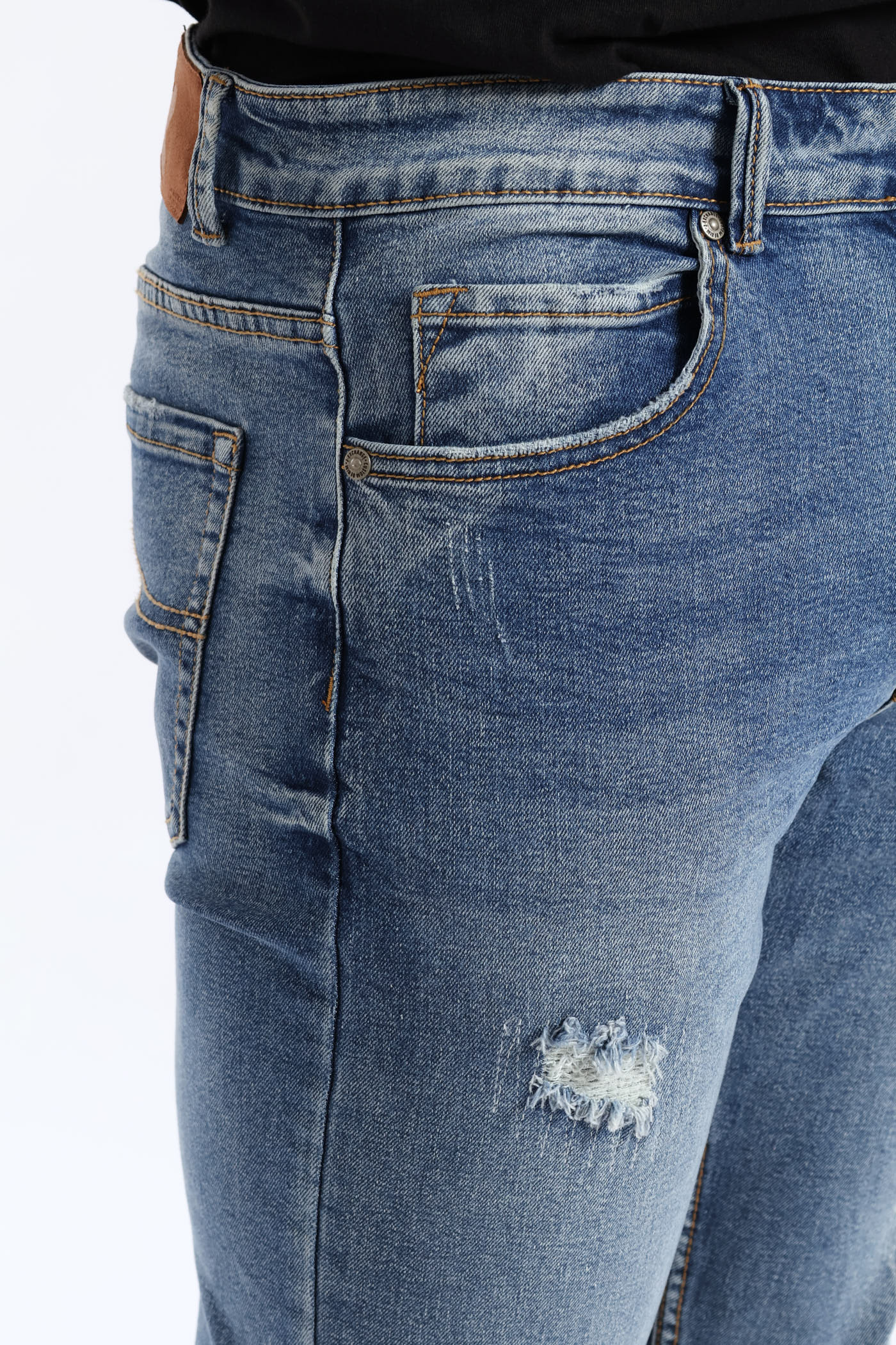 Mid Wash Skinny Rip Ripair Denim - Mid Blue - Image 6