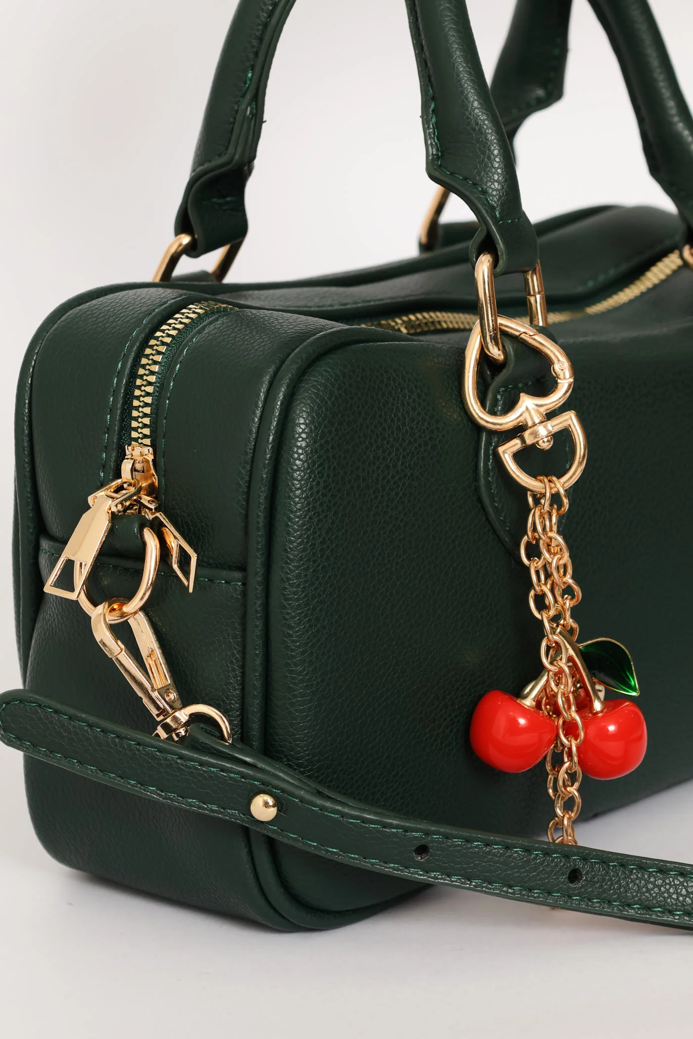 Mini Bowler Crossbody Bag With Charm - Dark Green - Image 2
