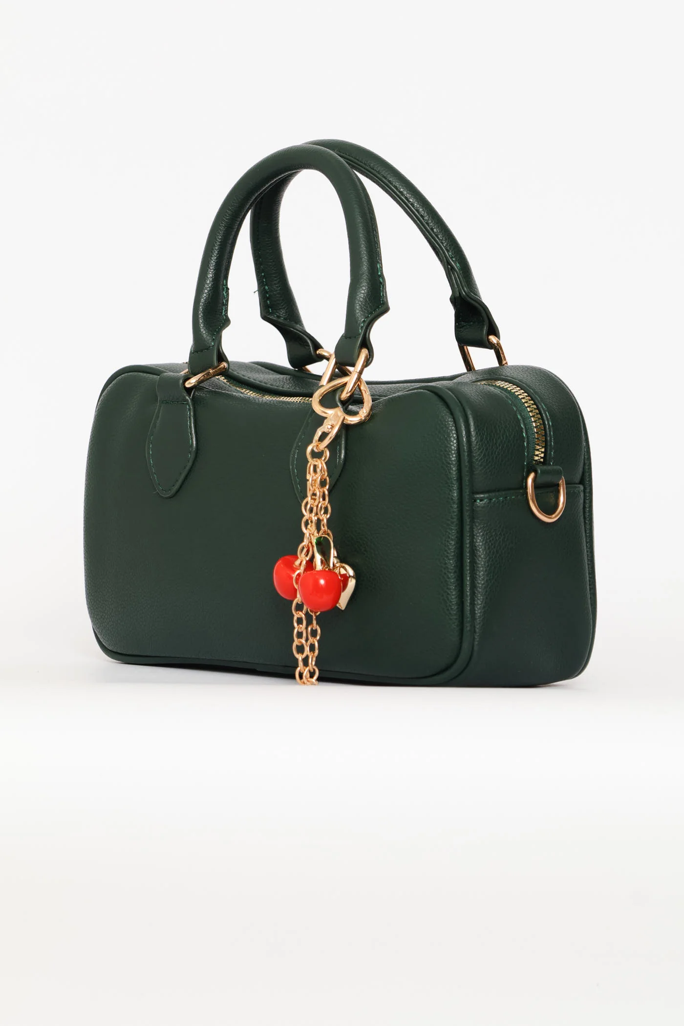 Mini Bowler Crossbody Bag With Charm - Dark Green - Image 3