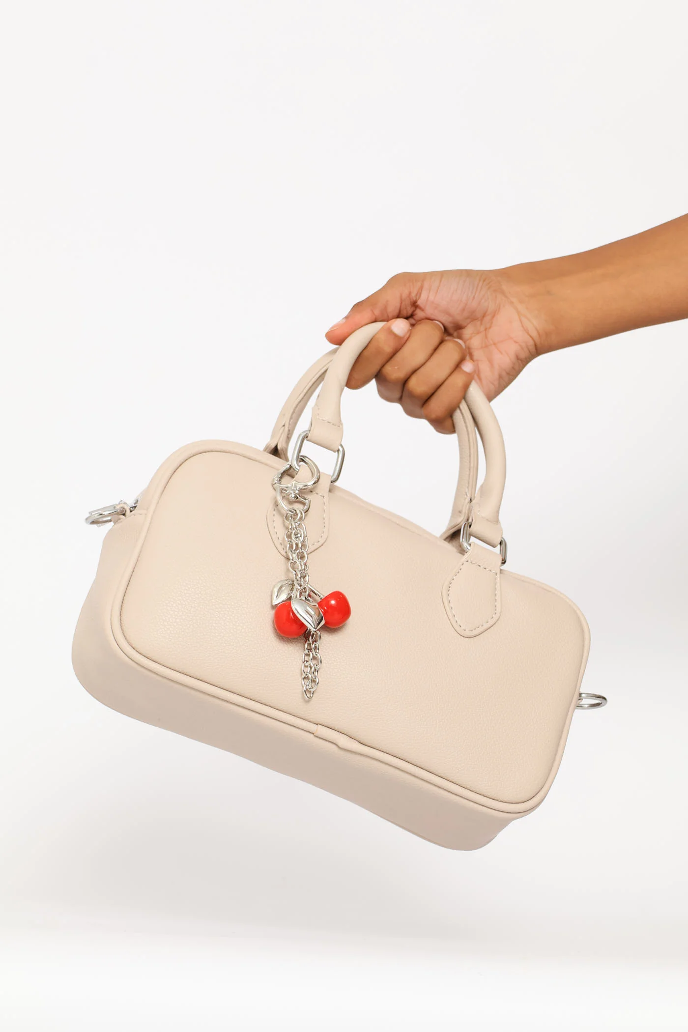 Mini Bowler Crossbody Bag With Charm - Grey/Stone - Image 3