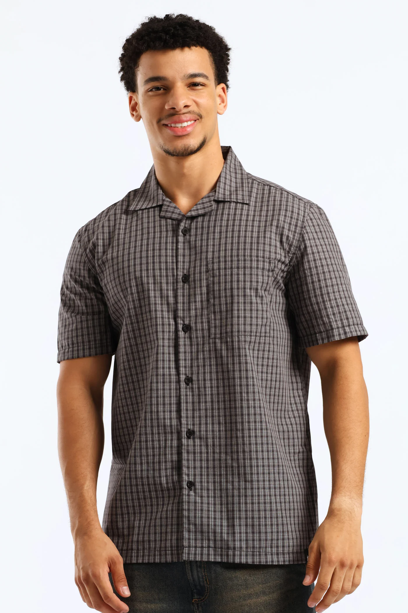 Mini Check Boxy Shirt - Grey/Navy - Image 4
