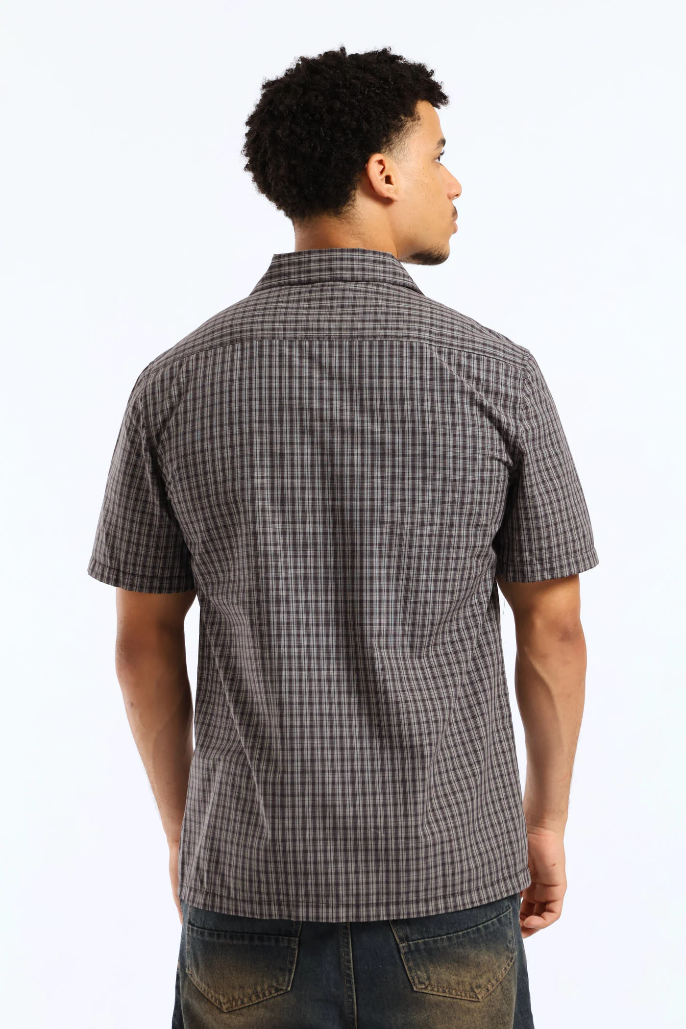 Mini Check Boxy Shirt - Grey/Navy - Image 5
