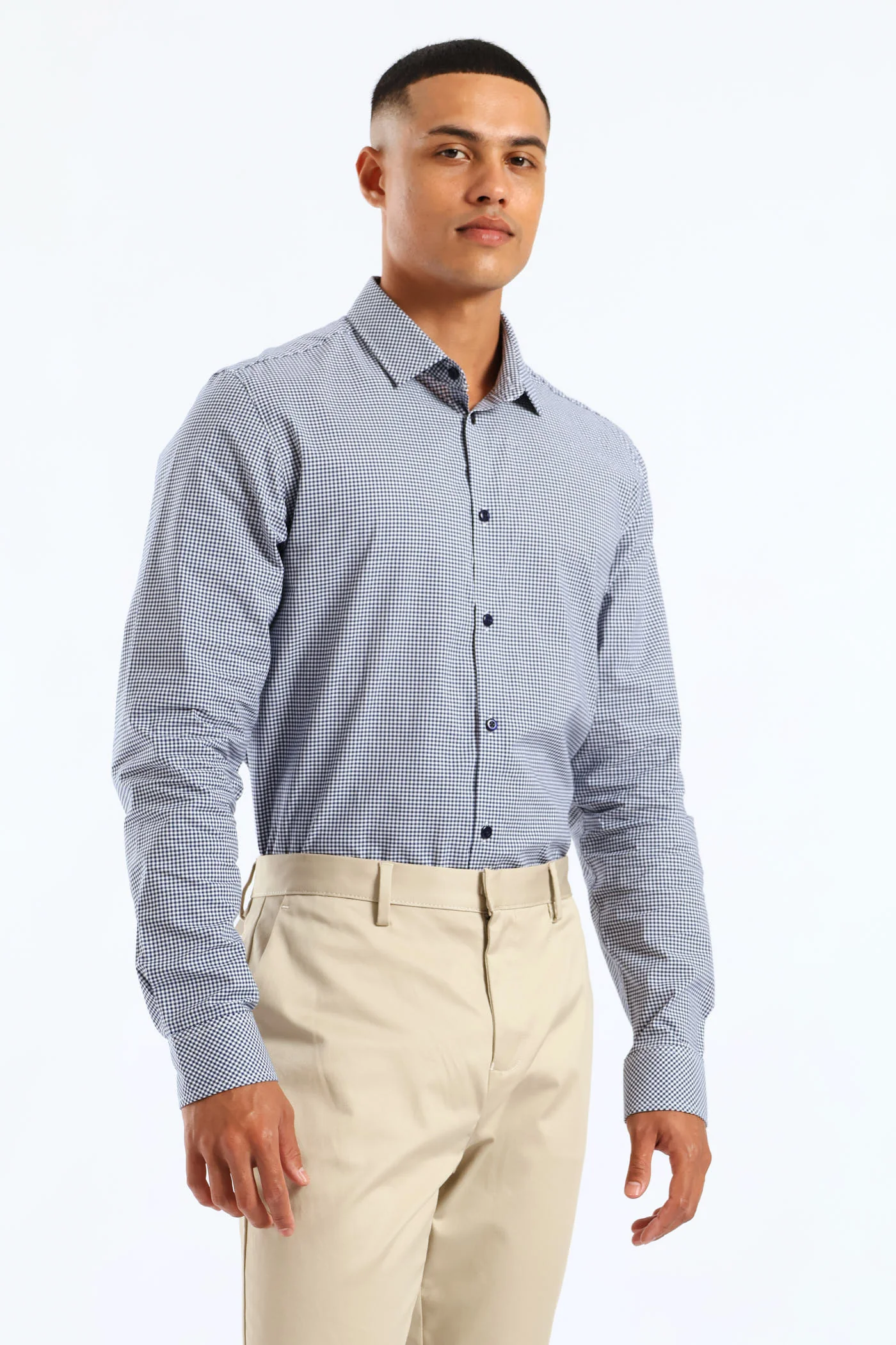 Mini Check Printed Shirt - Navy/White - Image 2