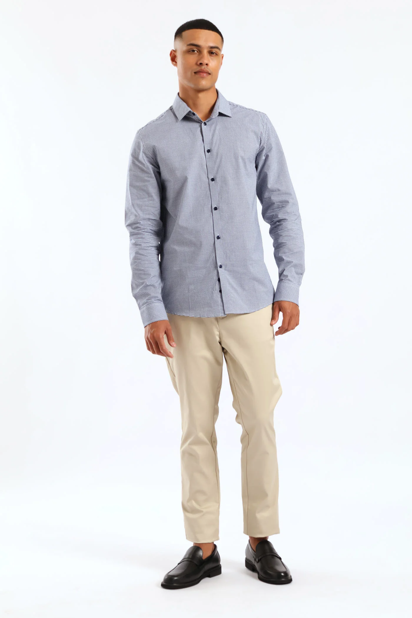 Mini Check Printed Shirt - Navy/White - Image 6