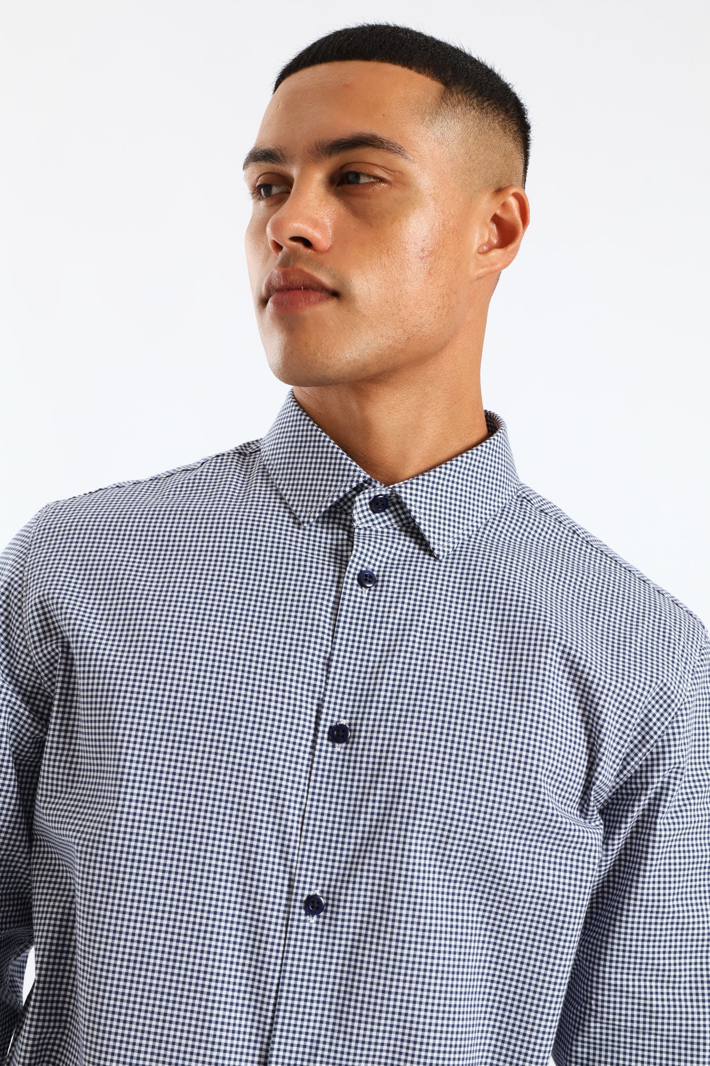 Mini Check Printed Shirt - Navy/White - Image 7