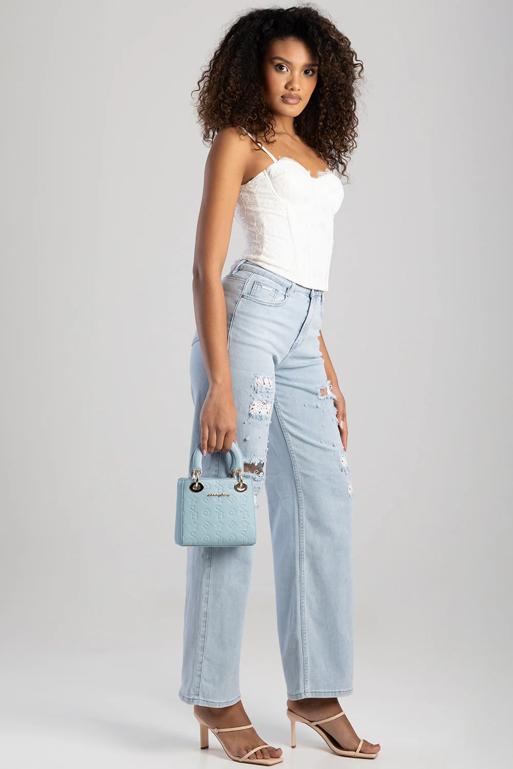 Mini Debossed Tote - Blue - Image 11