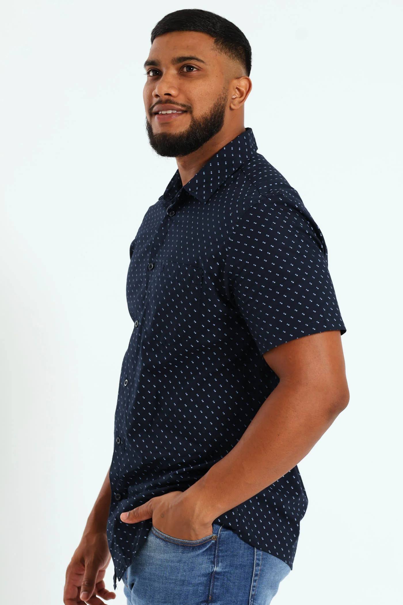 Minimal Geo Print Shirt - Navy - Image 2
