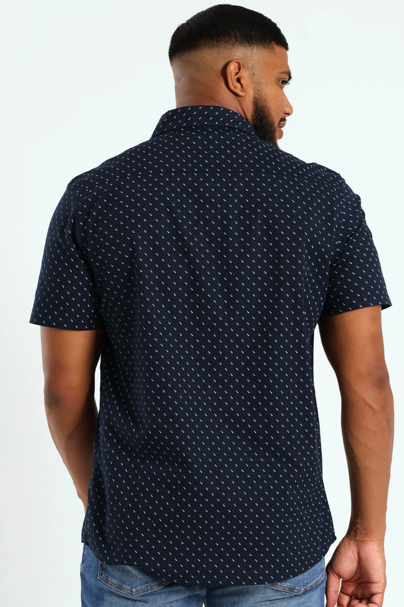 Minimal Geo Print Shirt - Navy - Image 3
