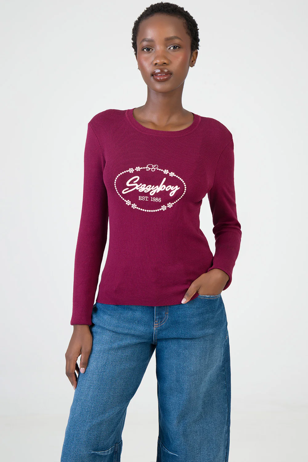 Miss Me Long Sleeve Knit Top - Burgundy - Image 3