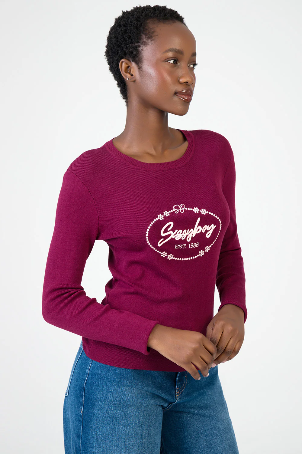 Miss Me Long Sleeve Knit Top - Burgundy - Image 4