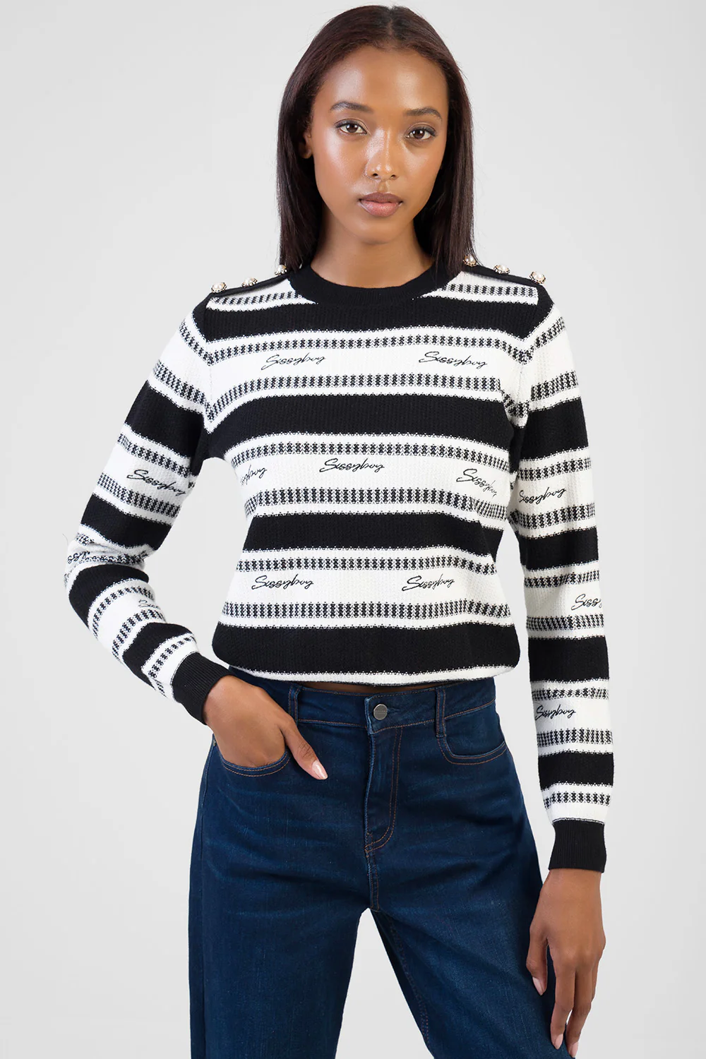 Miss You More Striped Jersey - Black/White - Image 3