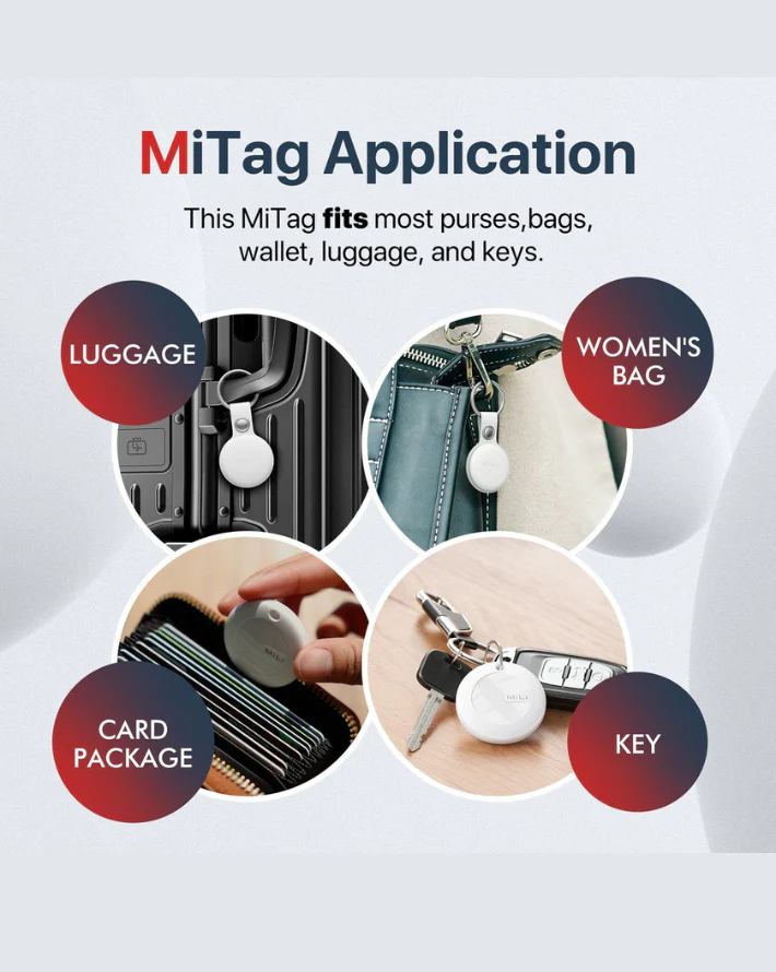 MiTag Apple Compatible Tag with Leather Keychain - White - Image 2
