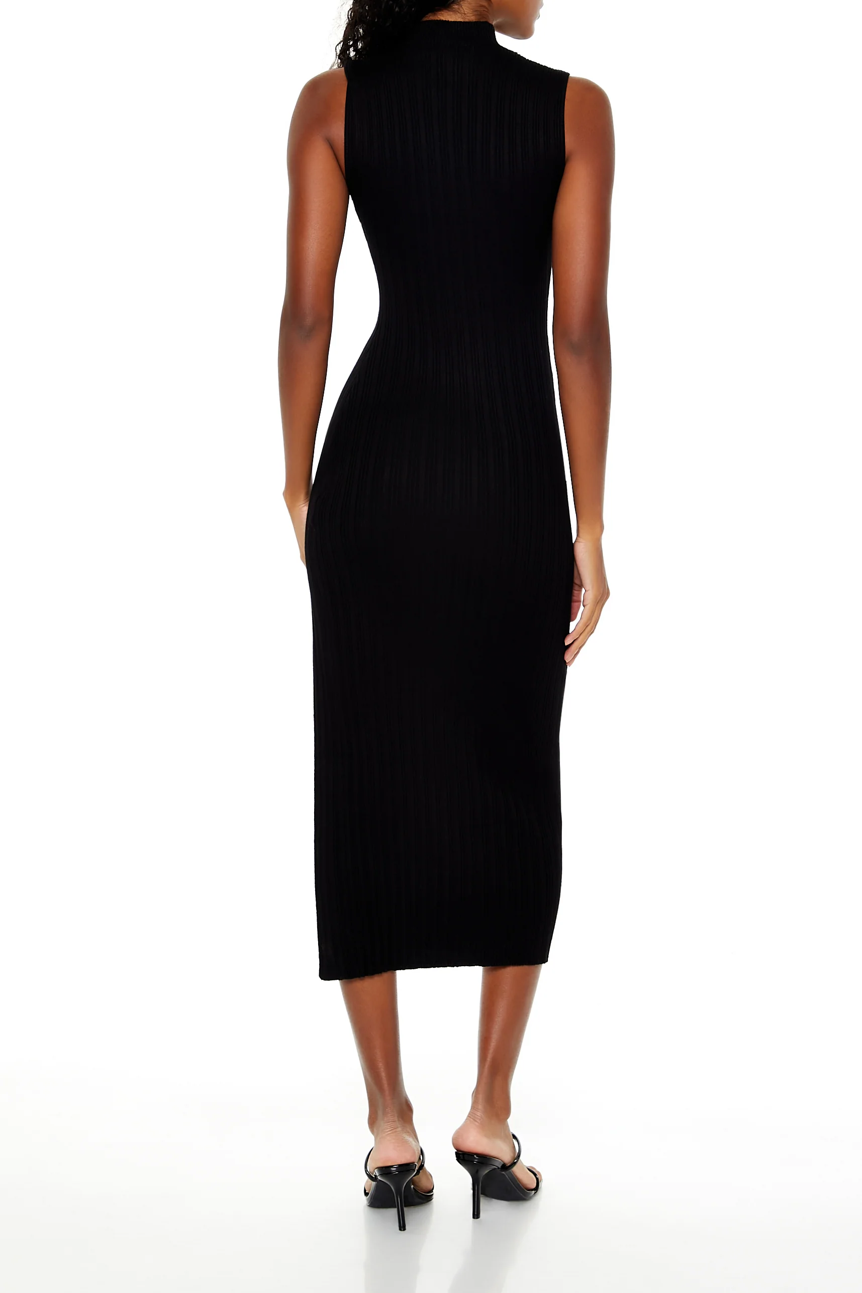 Mock Neck Midi Sweater Dress - Black - Image 4