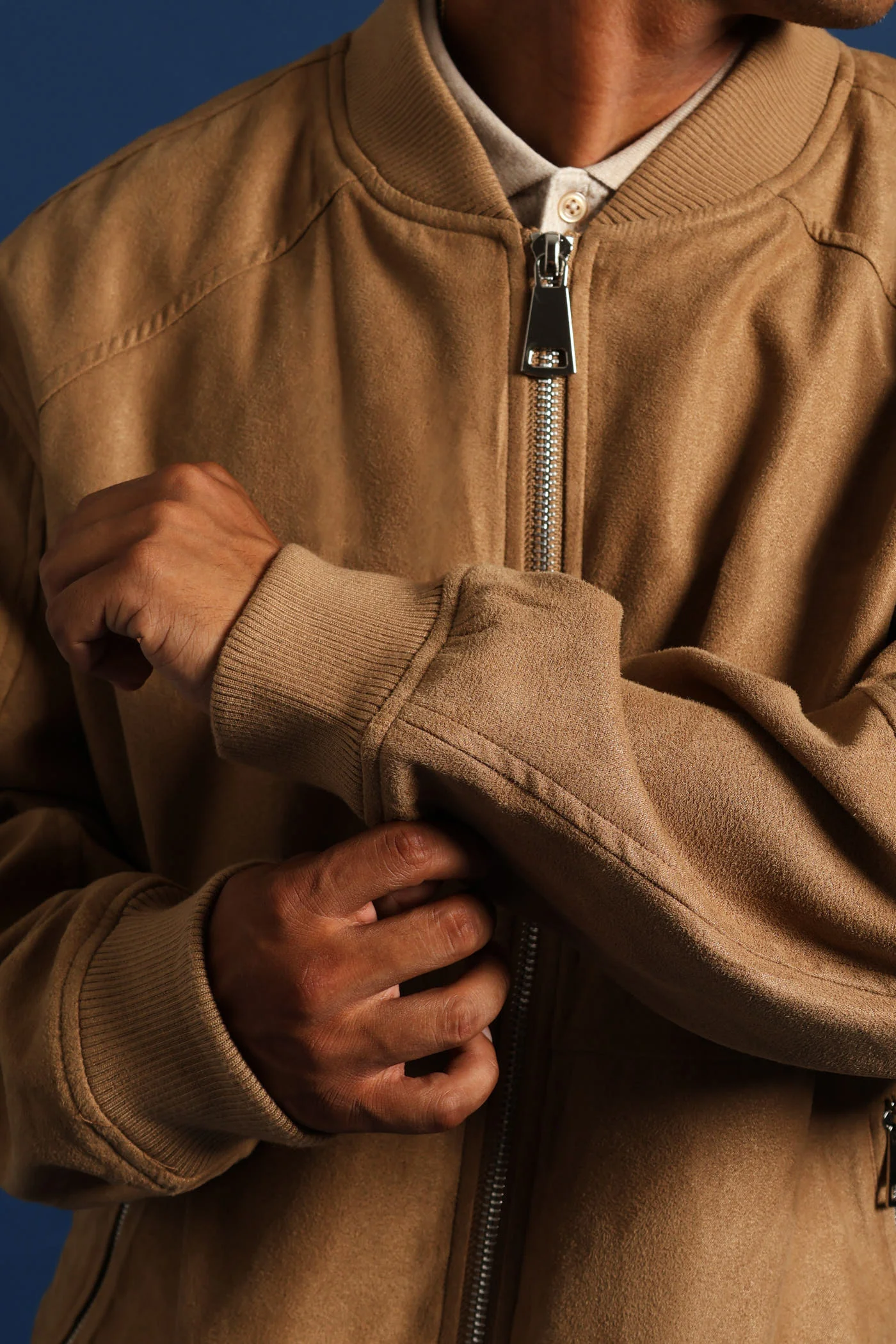 Mock Suede Bomber - Camel - Image 3