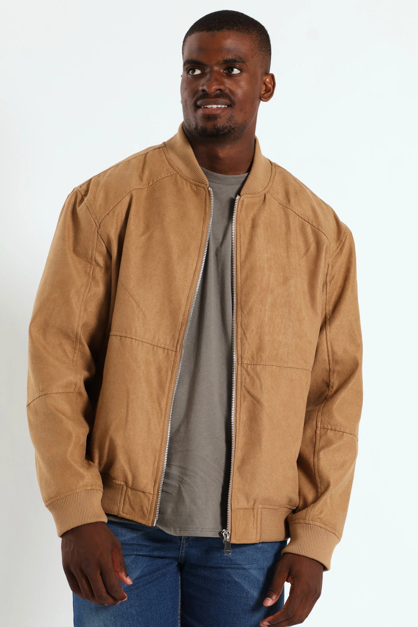 Mock Suede Bomber - Camel - Image 7
