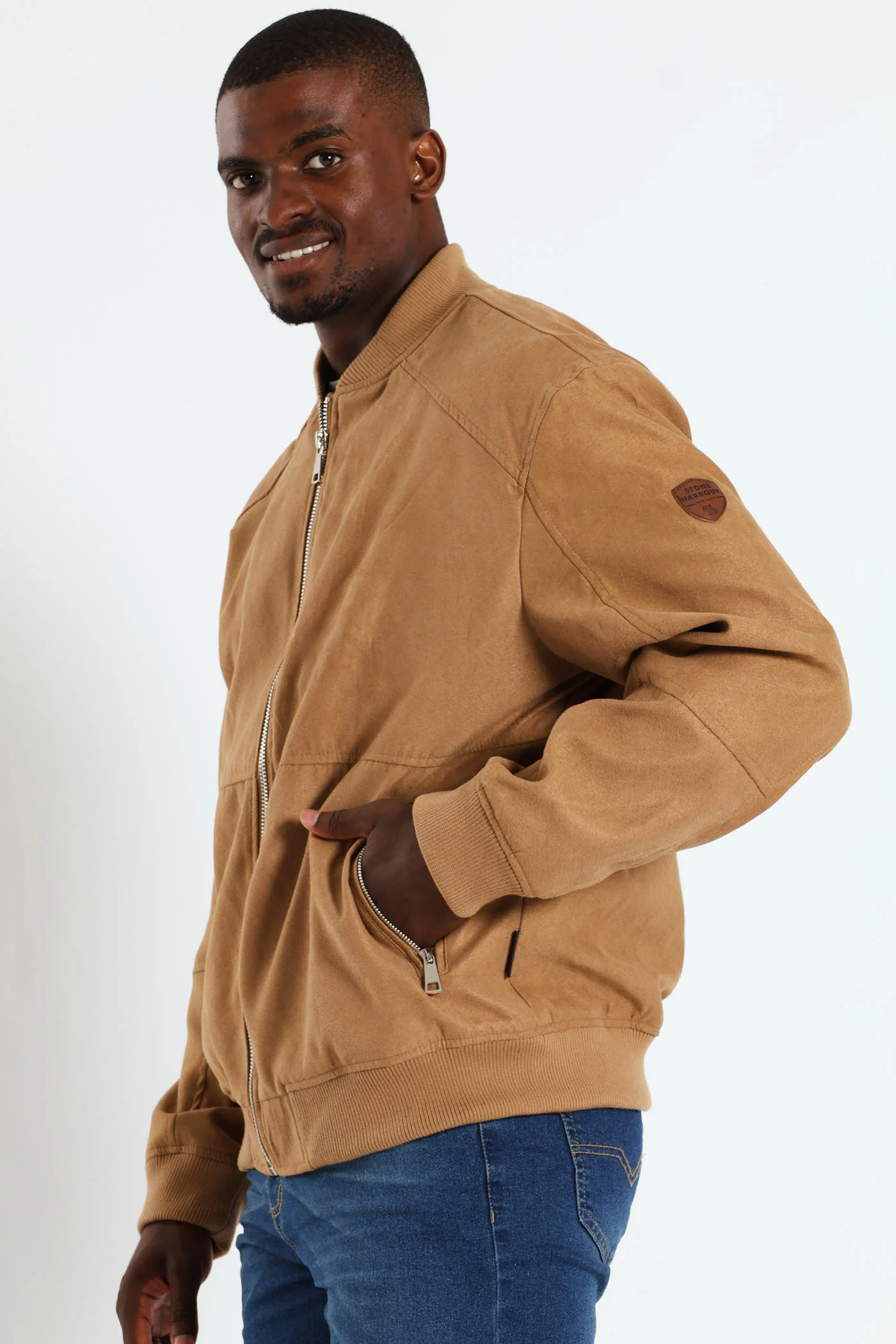 Mock Suede Bomber - Camel - Image 8