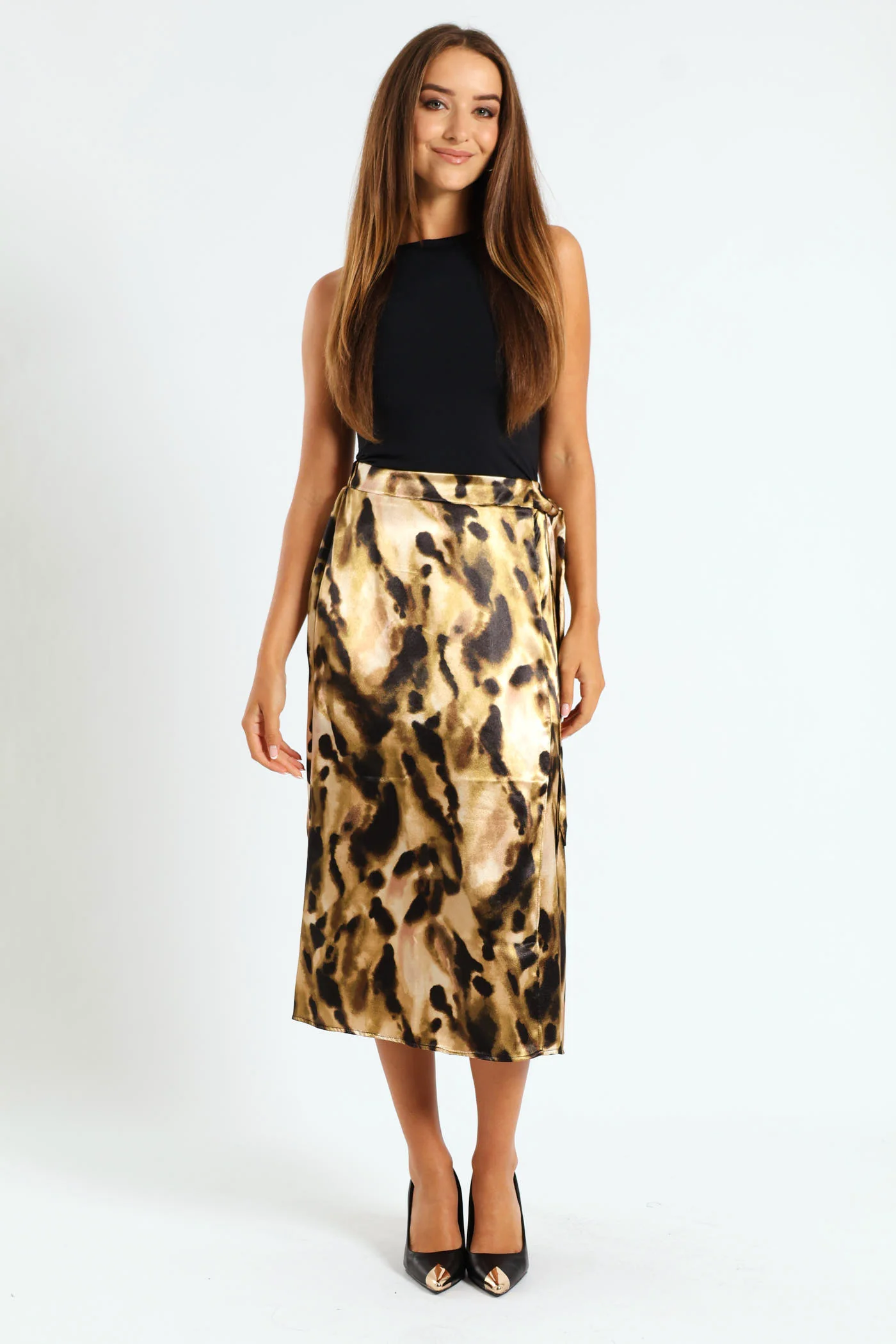 Mock Wrap A-Line Midi Skirt - Multi - Image 2