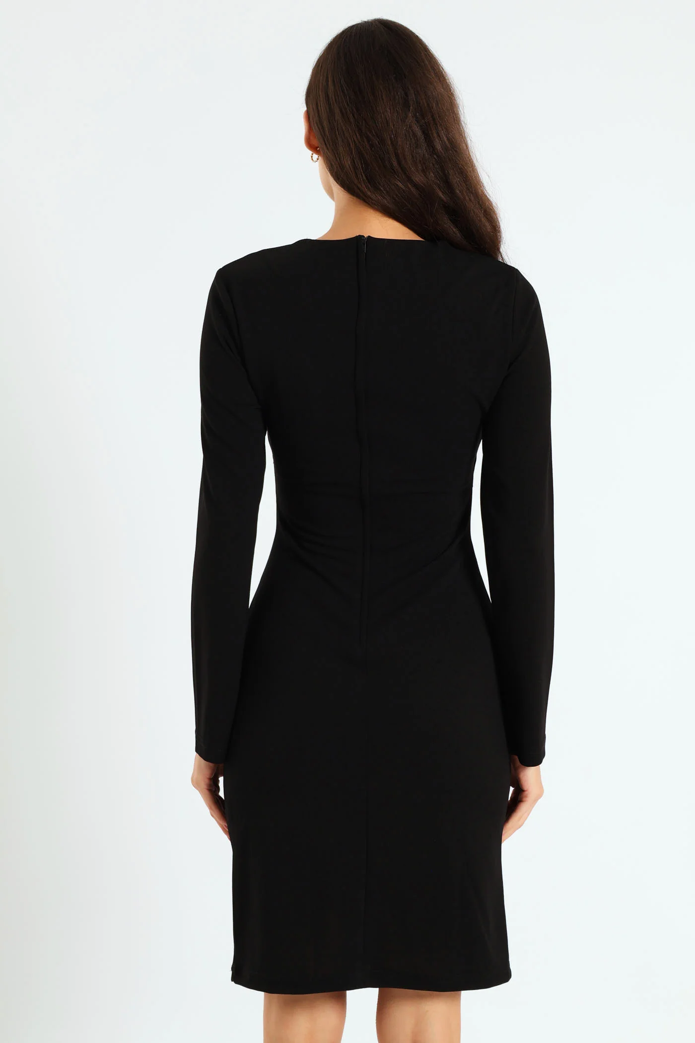 Mock Wrap Buckle Bodycon Dress - Black - Image 4