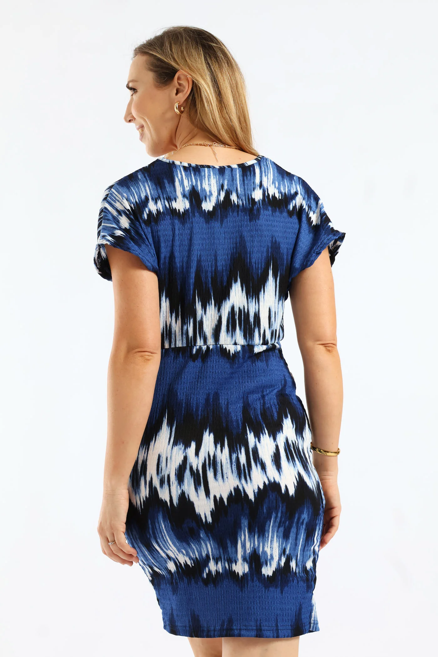 Mock Wrap Knit Mini Dress - Navy/Blue - Image 5