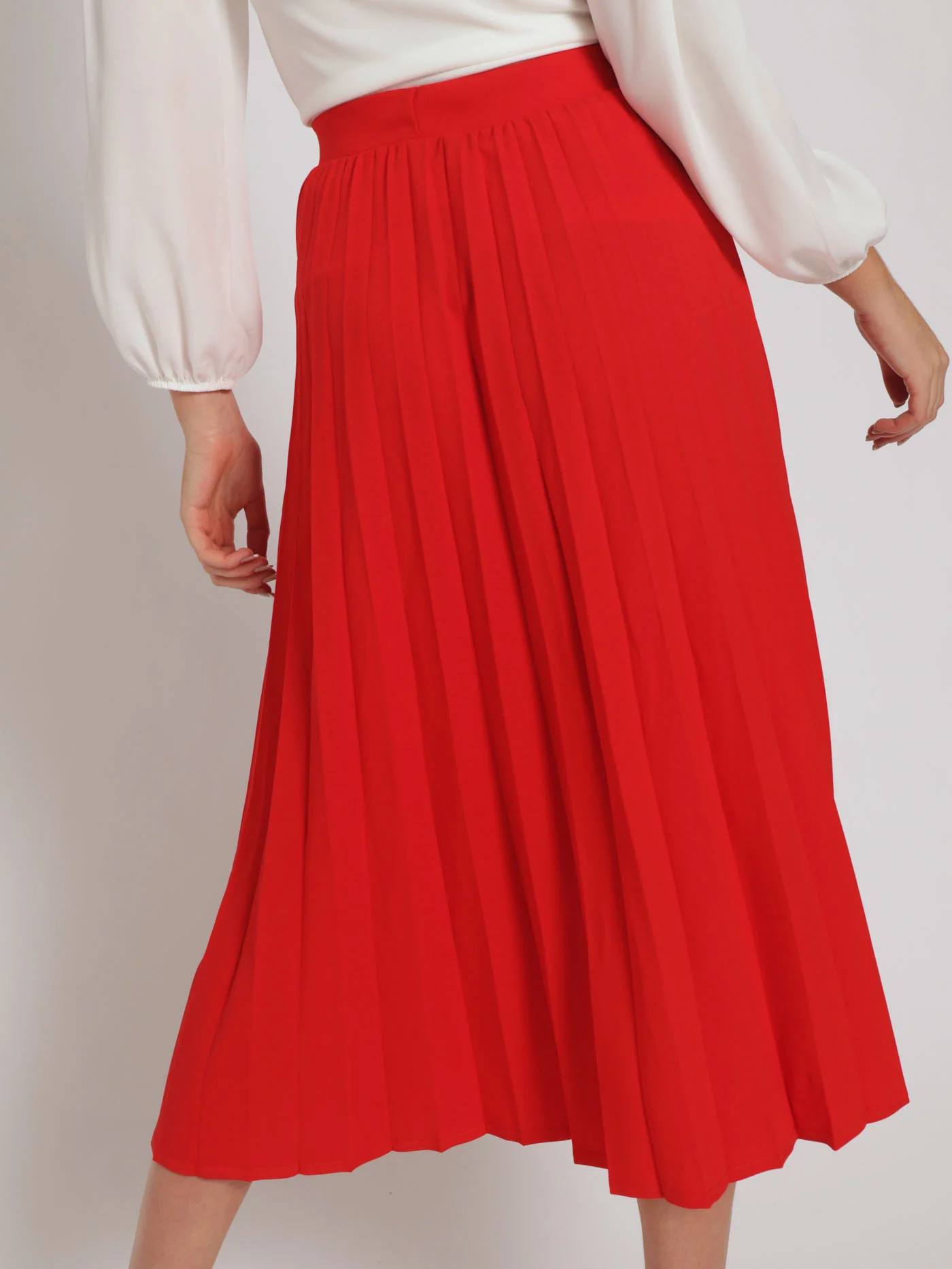 Mock Wrap Pleated Midi Skirt - Red - Image 4