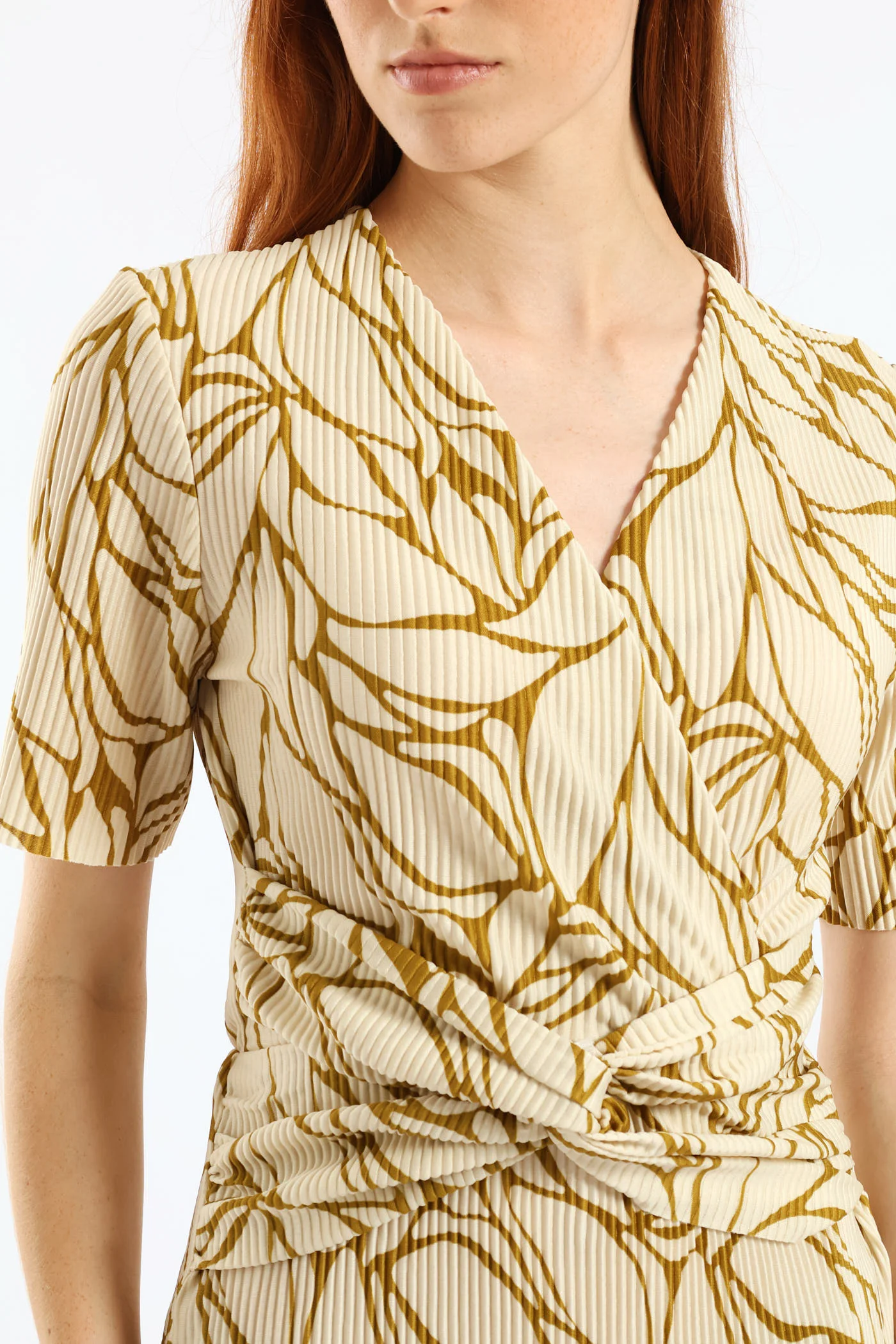 Mock Wrap Plisse Midi Dress - Chartreuse - Image 2