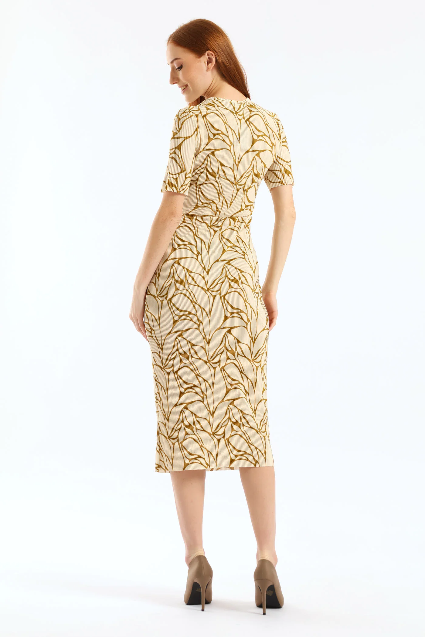 Mock Wrap Plisse Midi Dress - Chartreuse - Image 4