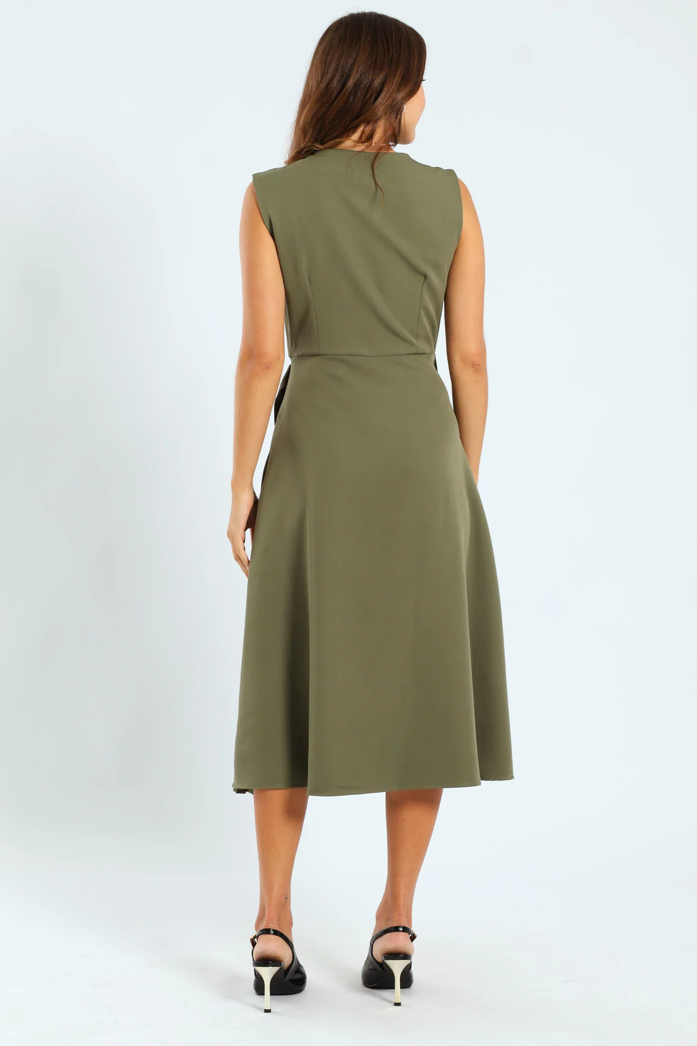 Mock Wrap Side Pleated Midi Dress - Image 4