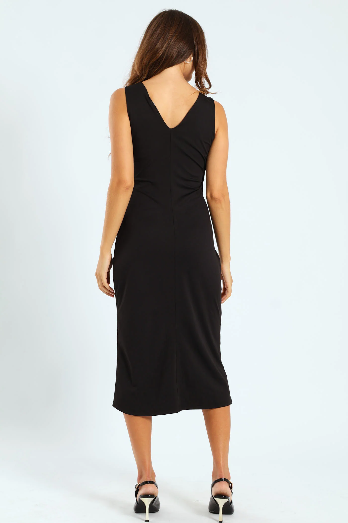 Mock Wrap Tie Up Midi Dress - Image 3
