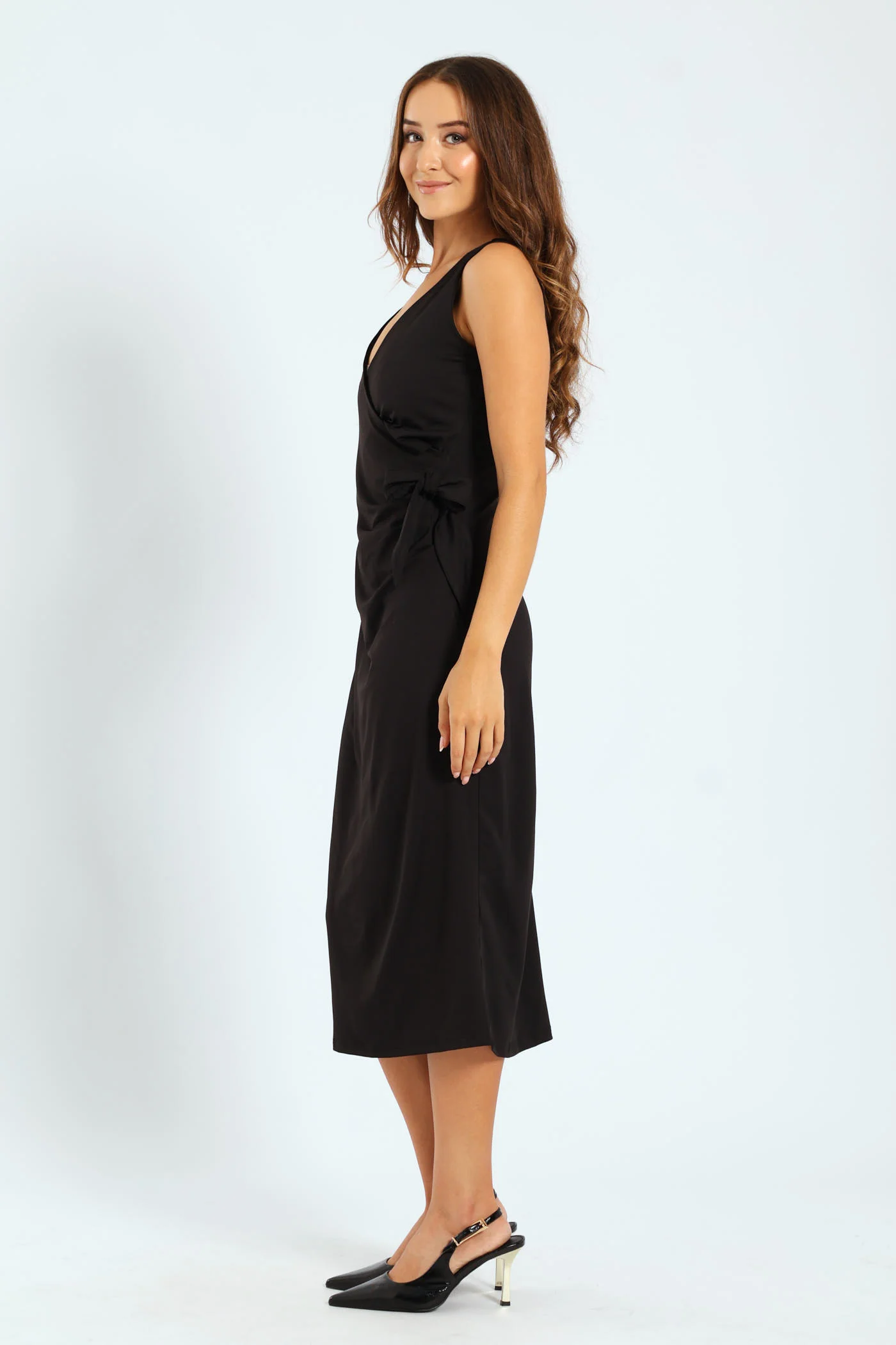 Mock Wrap Tie Up Midi Dress - Image 4